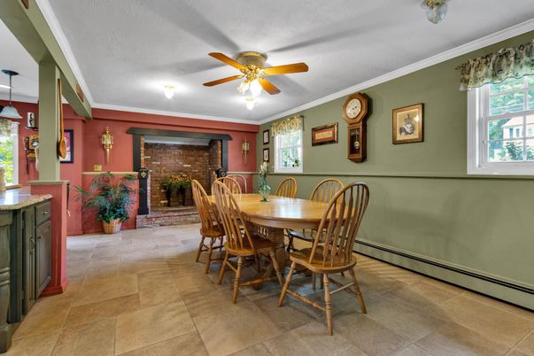 Dining room, Fireplace, Interior, Stone Walls