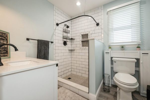 Bathroom, Interior, Recessed Lighting, Wood Texture Flooring