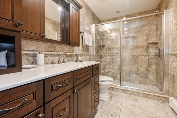Bathroom, Glass Shower, Interior, Recessed Lighting
