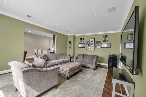 Dining room, Interior, Living room, Recessed Lighting, Wood Texture Flooring