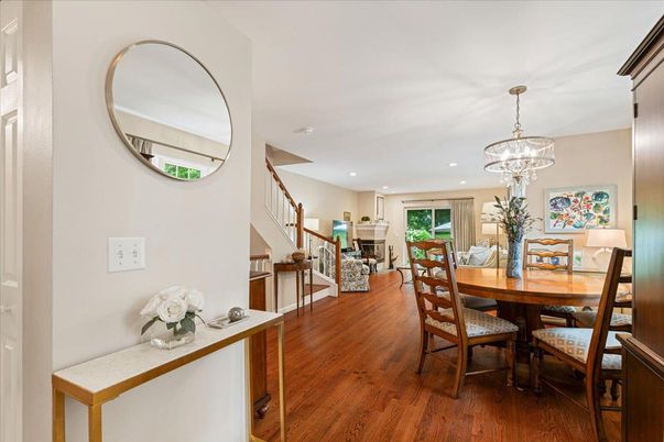 Chandelier, Dining room, Interior, Pendant Lights, Recessed Lighting, Wood Texture Flooring