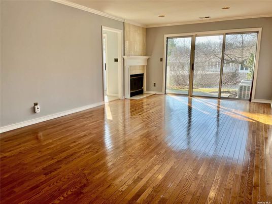 Empty room, Fireplace, Interior, Recessed Lighting, Wood Texture Flooring