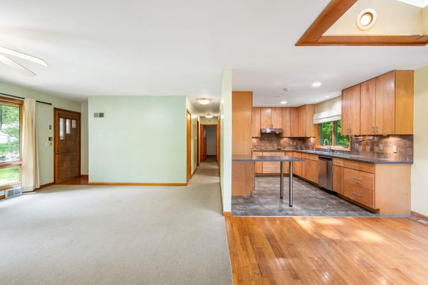 Interior, Kitchen, Recessed Lighting, Wood Texture Flooring