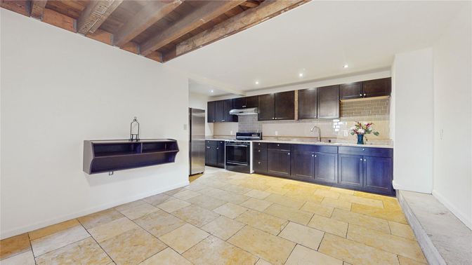 Interior, Kitchen, Recessed Lighting, Stainless Steel Appliances, Wooden Beams, Wooden Ceilings