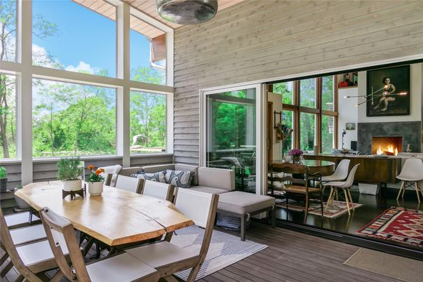 Dining room, Fireplace, Interior, Wooden Ceilings, Wood Texture Flooring