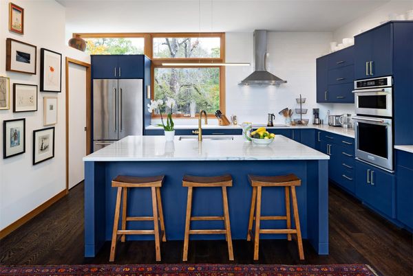 Interior, Kitchen, Pendant Lights, Stainless Steel Appliances, Wood Texture Flooring