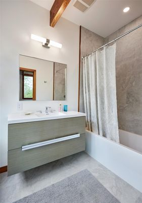 Bathroom, Interior, Recessed Lighting, Wooden Beams