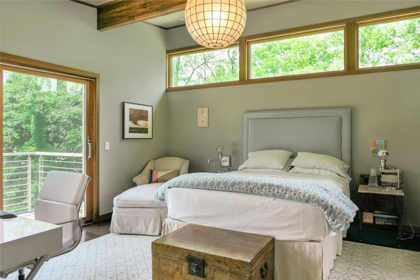 Bedroom, Interior, Pendant Lights, Wooden Beams