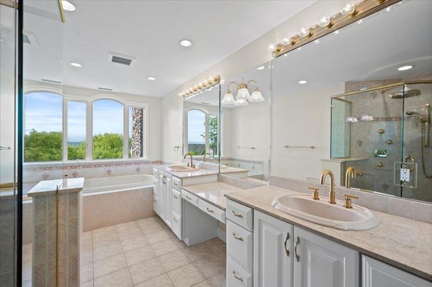 Bathroom, Dual Sink Vanities, Glass Shower, Interior, Recessed Lighting