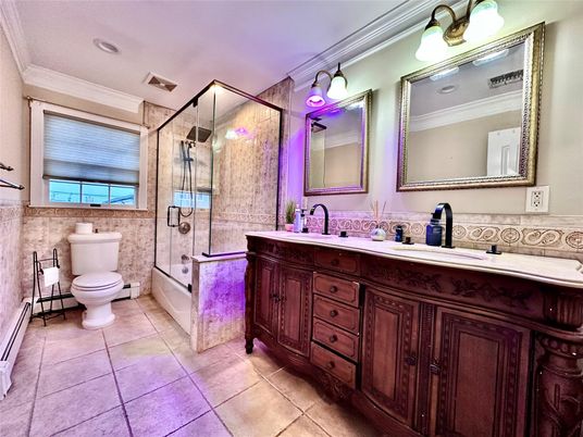 Bathroom, Dual Sink Vanities, Glass Shower, Interior, Recessed Lighting