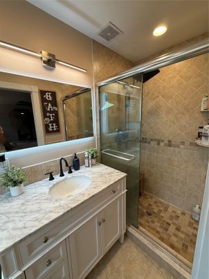 Bathroom, Glass Shower, Interior, Recessed Lighting