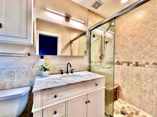 Bathroom, Glass Shower, Interior, Recessed Lighting