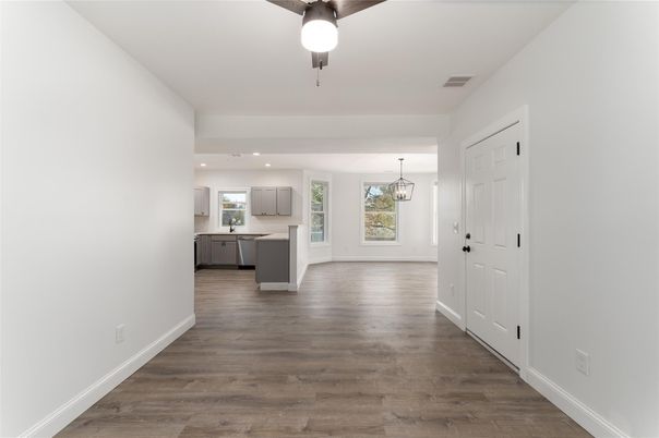 Interior, Kitchen, Pendant Lights, Recessed Lighting, Wood Texture Flooring