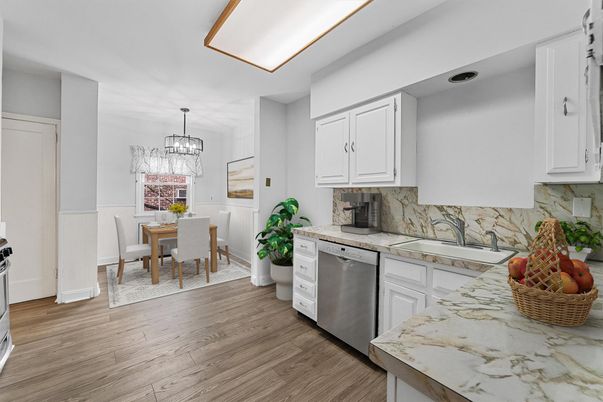 Dining room, Interior, Kitchen, Pendant Lights, Wood Texture Flooring