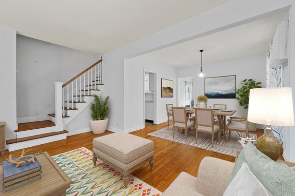 Dining room, Interior, Pendant Lights, Wood Texture Flooring