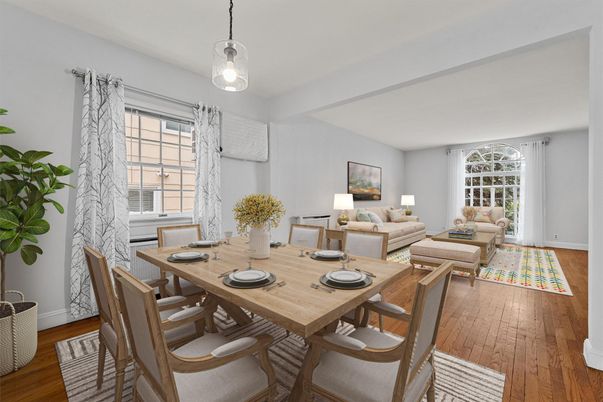 Dining room, Interior, Living room, Pendant Lights, Wood Texture Flooring