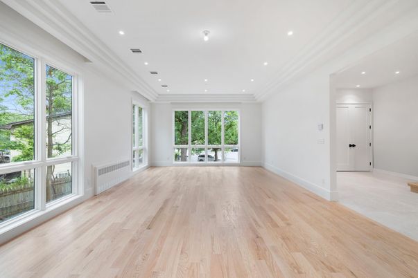 Empty room, Interior, Recessed Lighting, Wood Texture Flooring