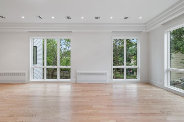 Empty room, Interior, Recessed Lighting, Wood Texture Flooring