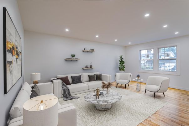 Interior, Living room, Recessed Lighting, Wood Texture Flooring