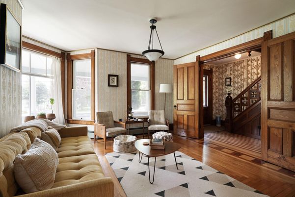 Interior, Living room, Stone Walls, Wood Texture Flooring