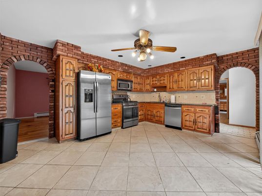 Interior, Kitchen, Stainless Steel Appliances, Stone Walls