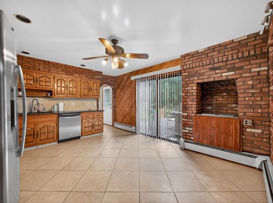 Interior, Kitchen, Stainless Steel Appliances, Stone Walls