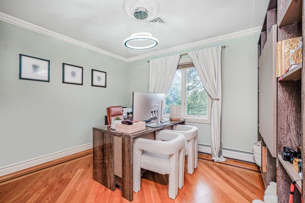 Home Office, Interior, Pendant Lights, Wood Texture Flooring