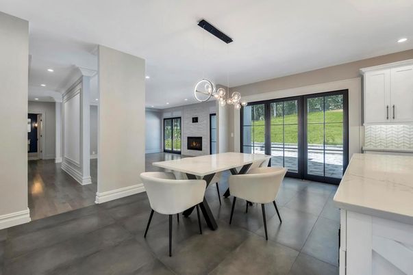 Dining room, Fireplace, Interior, Pendant Lights, Recessed Lighting