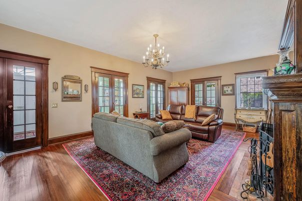 Chandelier, Fireplace, Interior, Living room, Wood Texture Flooring