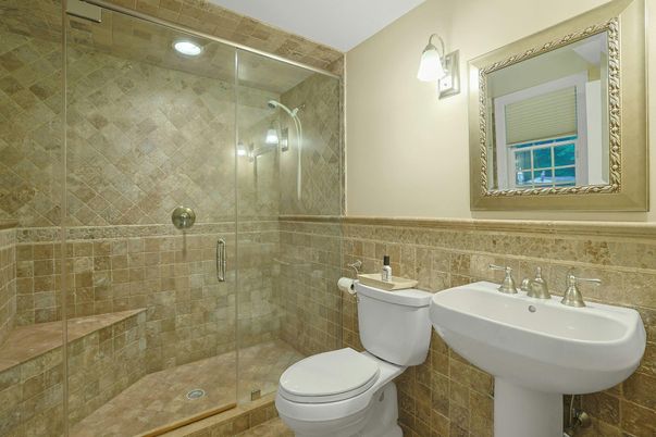 Bathroom, Glass Shower, Interior, Recessed Lighting