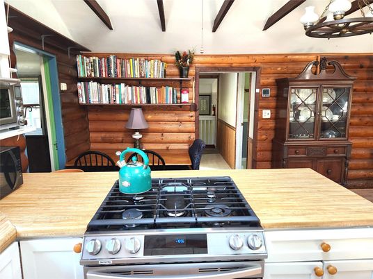 Interior, Kitchen, Stainless Steel Appliances, Wooden Beams, Wooden Walls