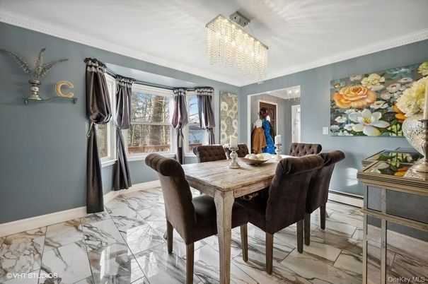 Chandelier, Dining room, Interior, Marble