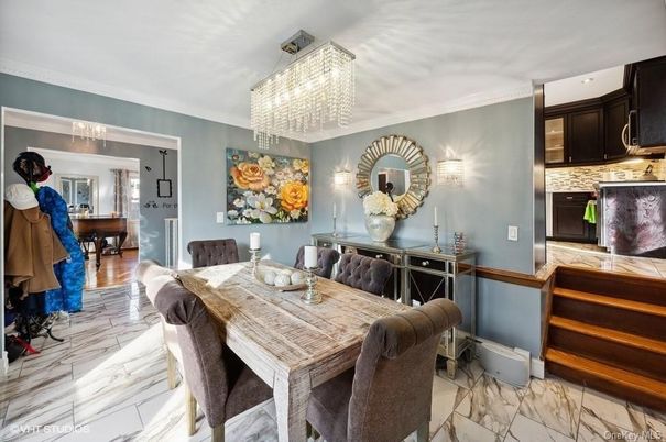 Chandelier, Dining room, Interior, Kitchen, Marble
