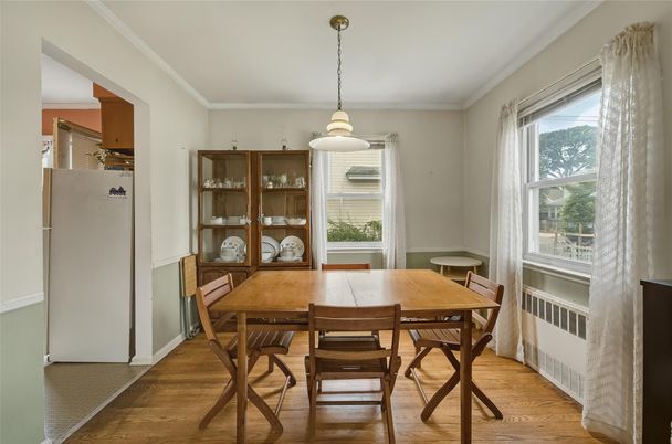Dining room, Interior, Pendant Lights, Wood Texture Flooring
