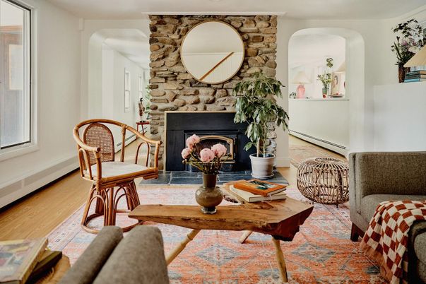 Fireplace, Interior, Stone Walls, Wood Texture Flooring