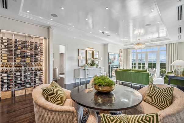 Chandelier, Interior, Living room, Recessed Lighting, Wine Storage, Wood Texture Flooring