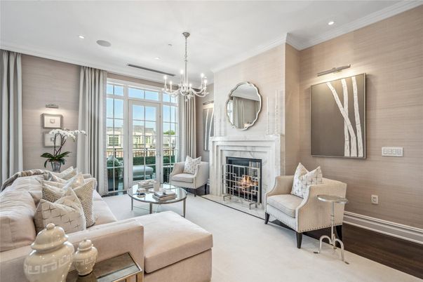 Chandelier, Fireplace, Interior, Living room, Recessed Lighting, Wood Texture Flooring
