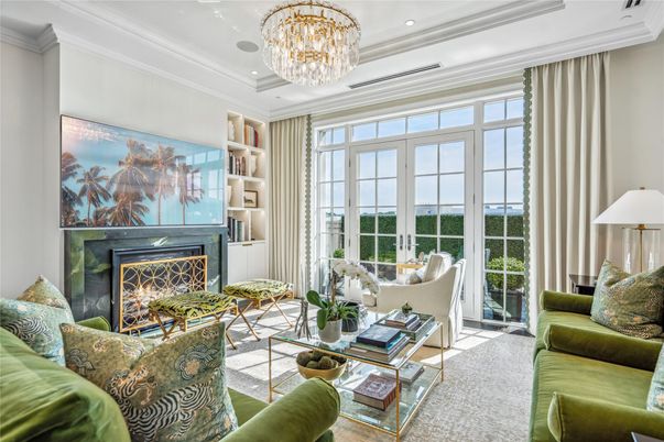 Chandelier, Fireplace, Interior, Living room, Recessed Lighting