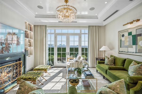 Chandelier, Fireplace, Interior, Living room, Recessed Lighting