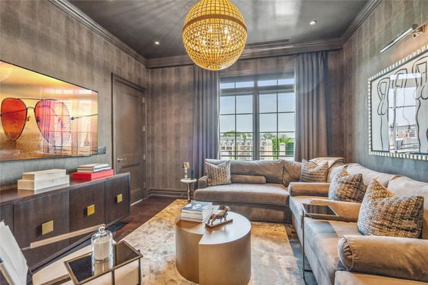 Chandelier, Interior, Living room, Recessed Lighting, Wooden Walls