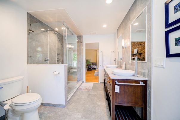 Bathroom, Dual Sink Vanities, Glass Shower, Interior, Recessed Lighting