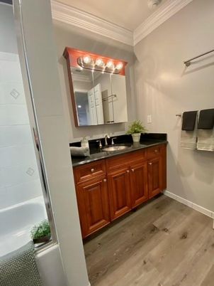Bathroom, Dual Sink Vanities, Interior, Wood Texture Flooring