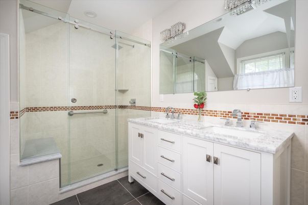 Bathroom, Dual Sink Vanities, Glass Shower, Interior