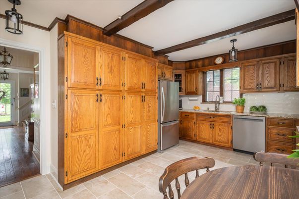 Interior, Kitchen, Stainless Steel Appliances, Wooden Beams