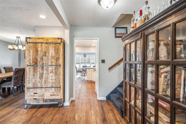 Dining room, Interior, Recessed Lighting, Wood Texture Flooring