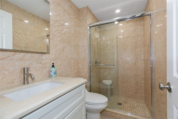 Bathroom, Glass Shower, Interior, Recessed Lighting