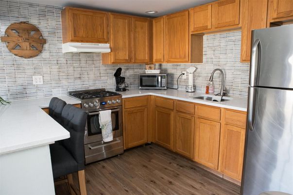 Interior, Kitchen, Stainless Steel Appliances, Wood Texture Flooring