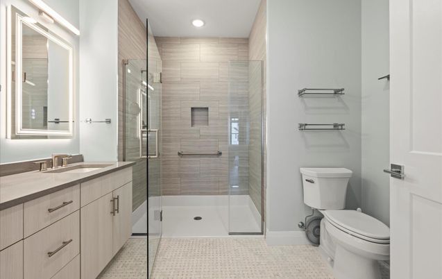 Bathroom, Glass Shower, Interior, Recessed Lighting