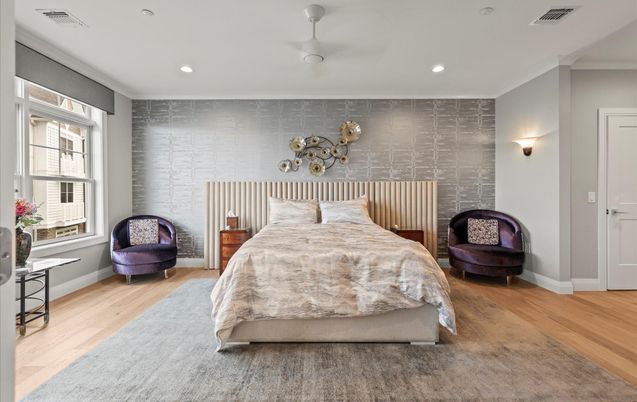 Bedroom, Interior, Recessed Lighting, Wood Texture Flooring