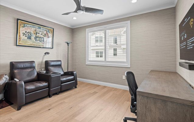 Home Office, Interior, Recessed Lighting, Wood Texture Flooring